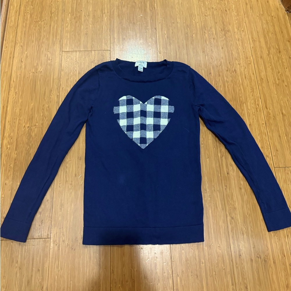Dark Blue Sweater With A Plaid Heart GIRLS XXS